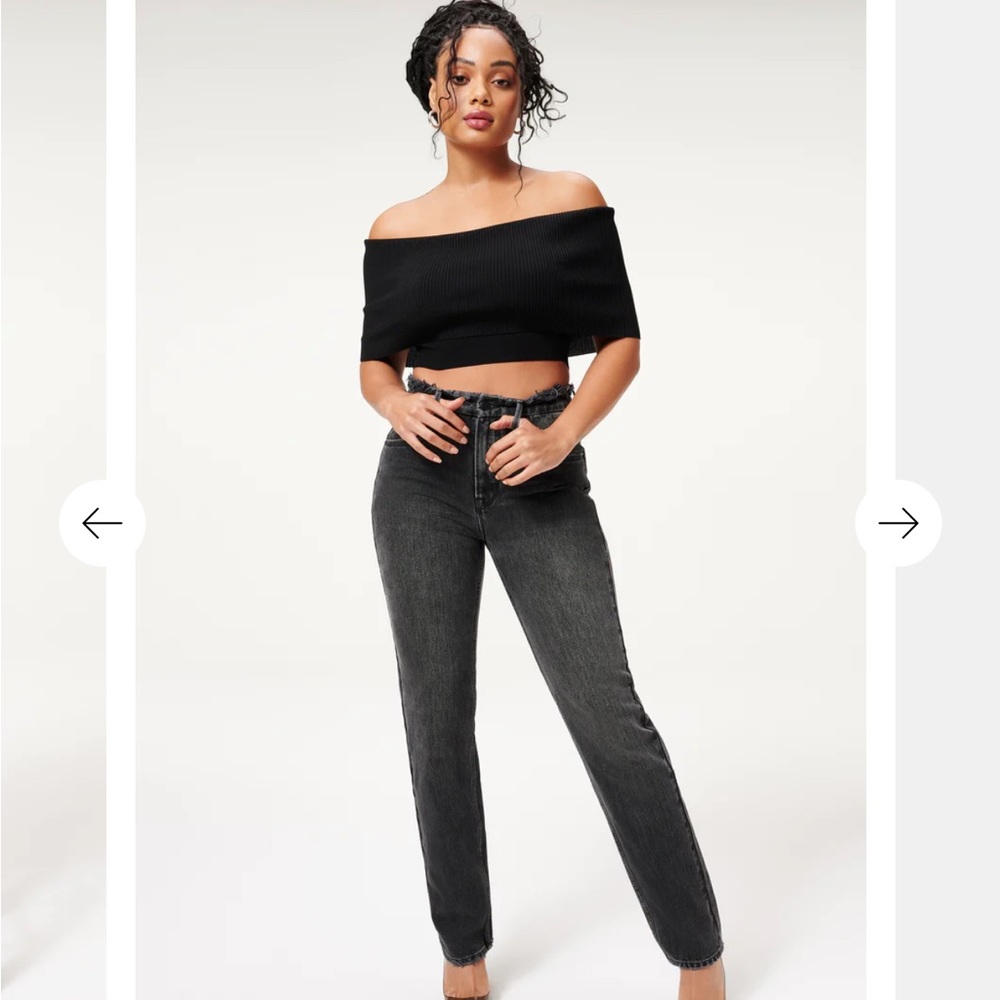 NWT GOOD AMERICAN | Icon straight vintage look distressed black denim jeans sz 6